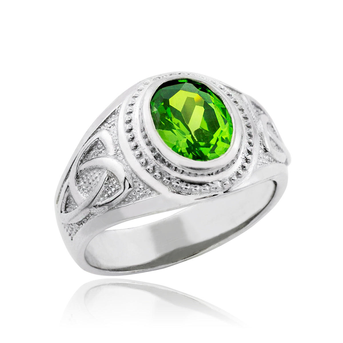 Sterling Silver Men's Custom Irish Celtic Trinity Knot Birthstone Signet Ring, view 3