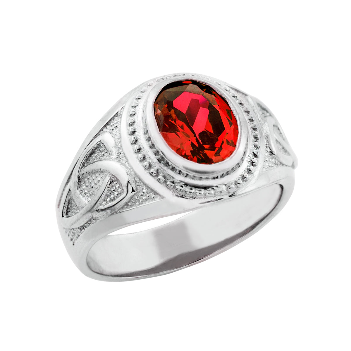 Sterling Silver Men's Custom Irish Celtic Trinity Knot Birthstone Signet Ring, view 4