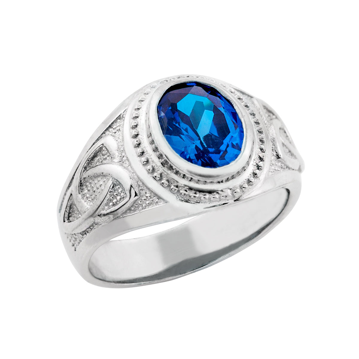 Sterling Silver Men's Custom Irish Celtic Trinity Knot Birthstone Signet Ring, view 5