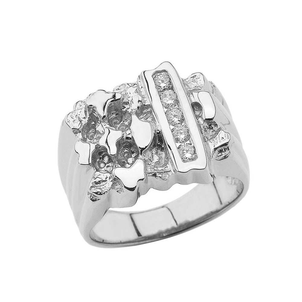 Sterling Silver Men's Diamond Bar Nugget Ring
