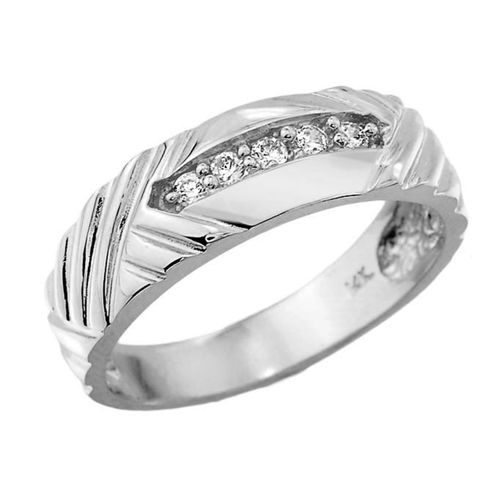 Sterling Silver Men's Diamond Wedding Band — Width: 0.01