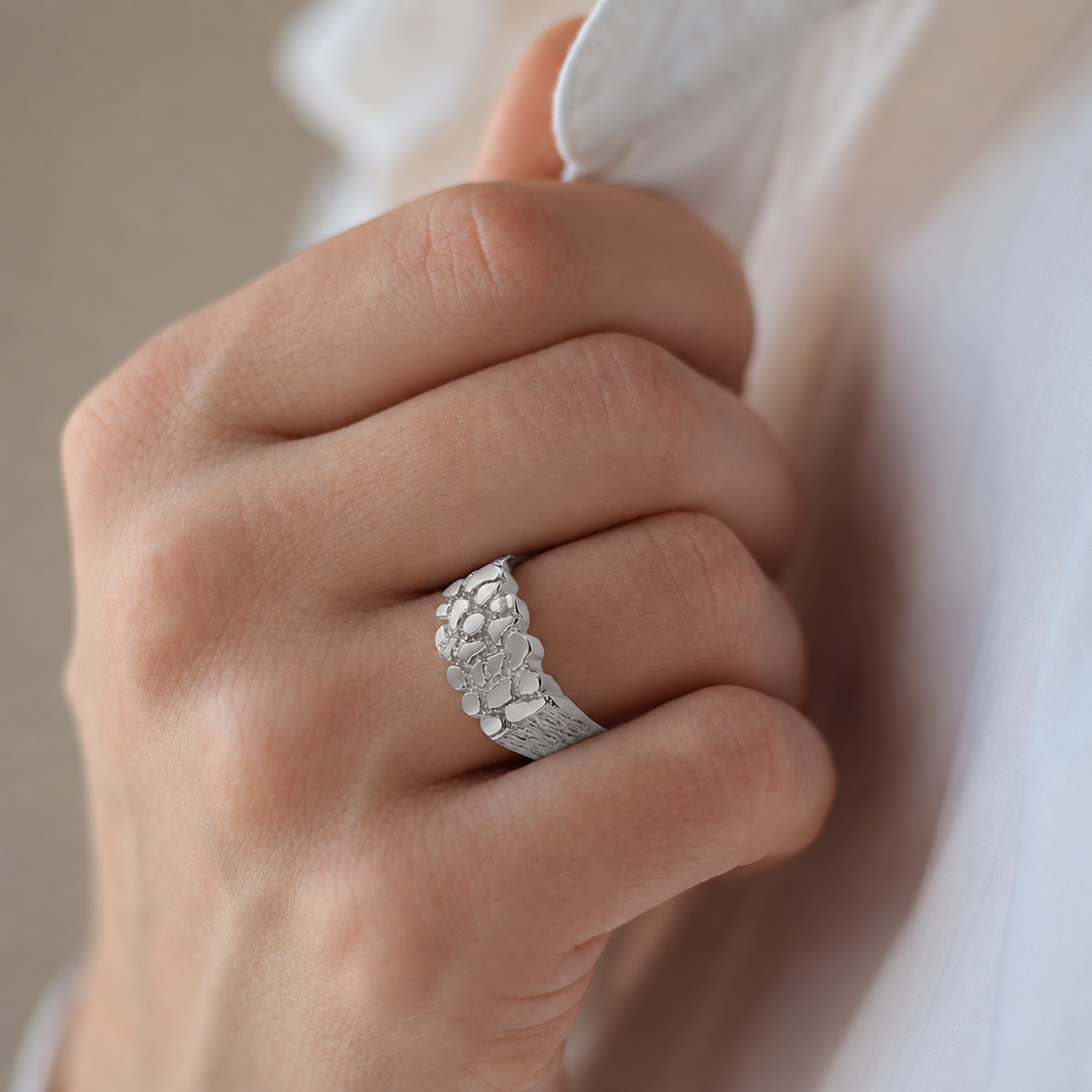 Sterling Silver Men's Nugget Ring — Width: 3.7 mm, view 2