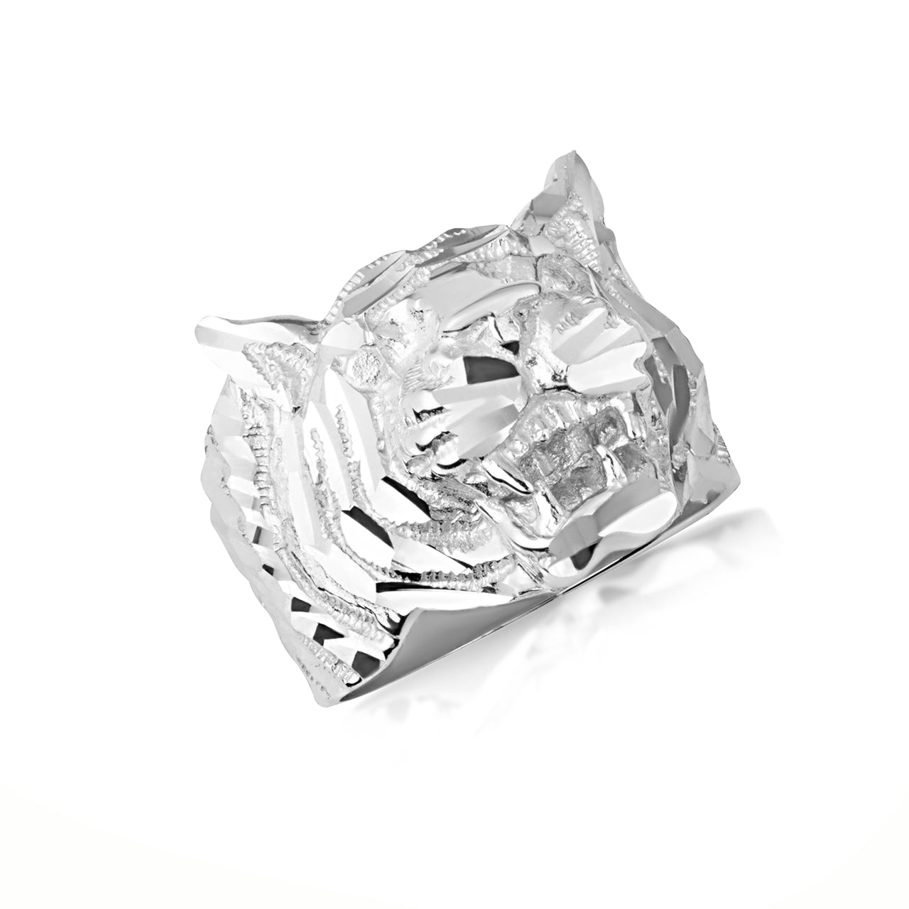 Sterling Silver Men's Roaring Sparkle Cut Tiger Ring