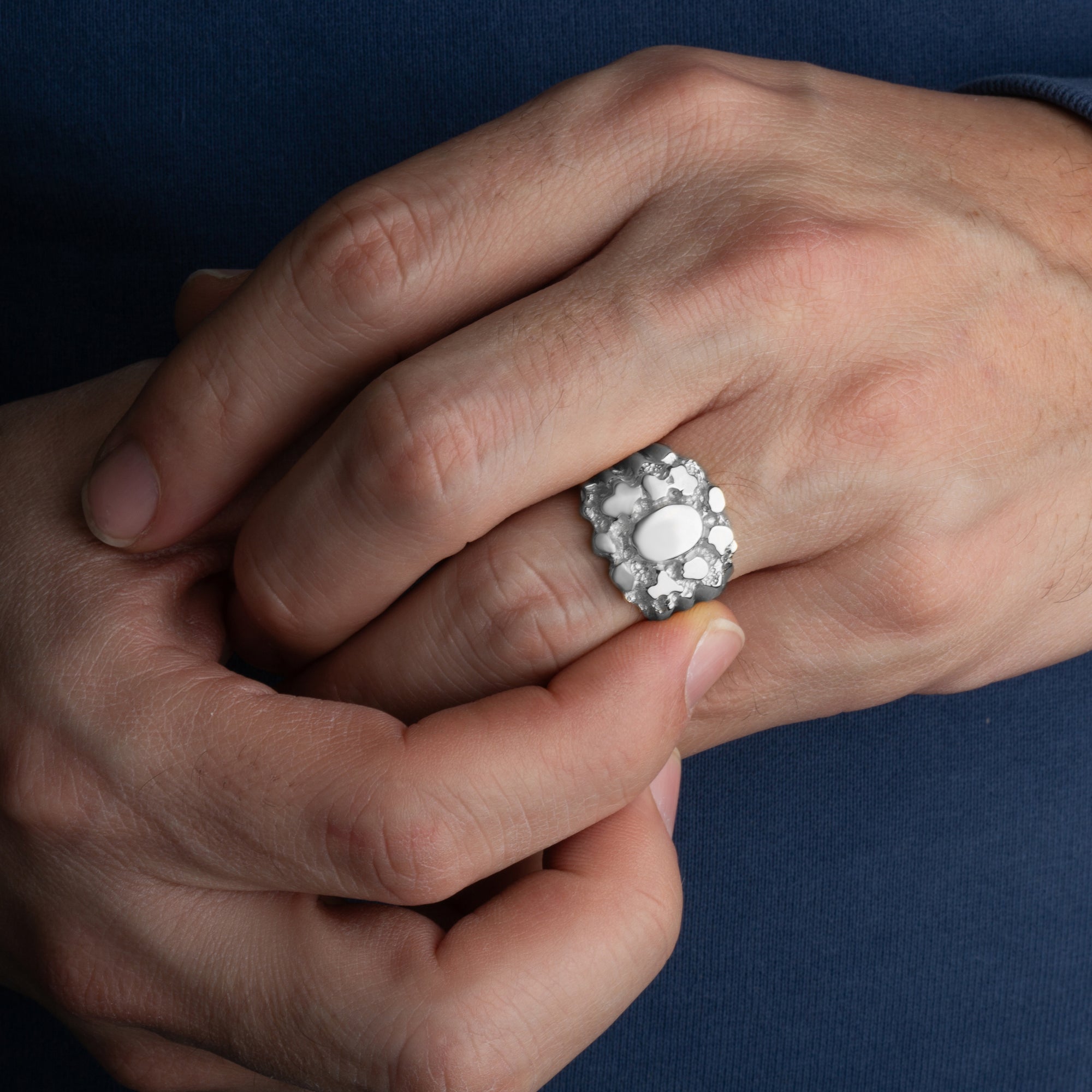 Sterling Silver Men's Solid & Sophisticated Nugget Ring, view 2