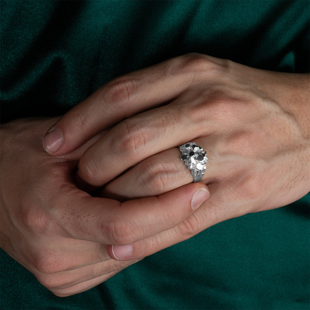Sterling Silver Men's Stoic Strength Solid Nugget Ring, view 2