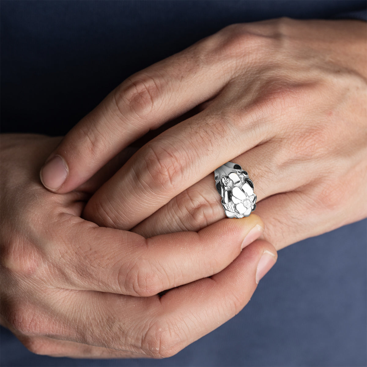 Sterling Silver Men's Symbol of Strength Nugget Ring, view 2