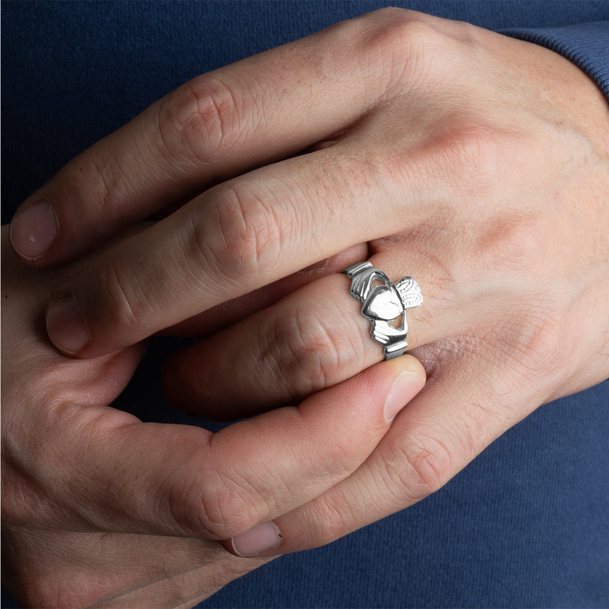 Sterling Silver Men's Traditional Claddagh Ring, view 2