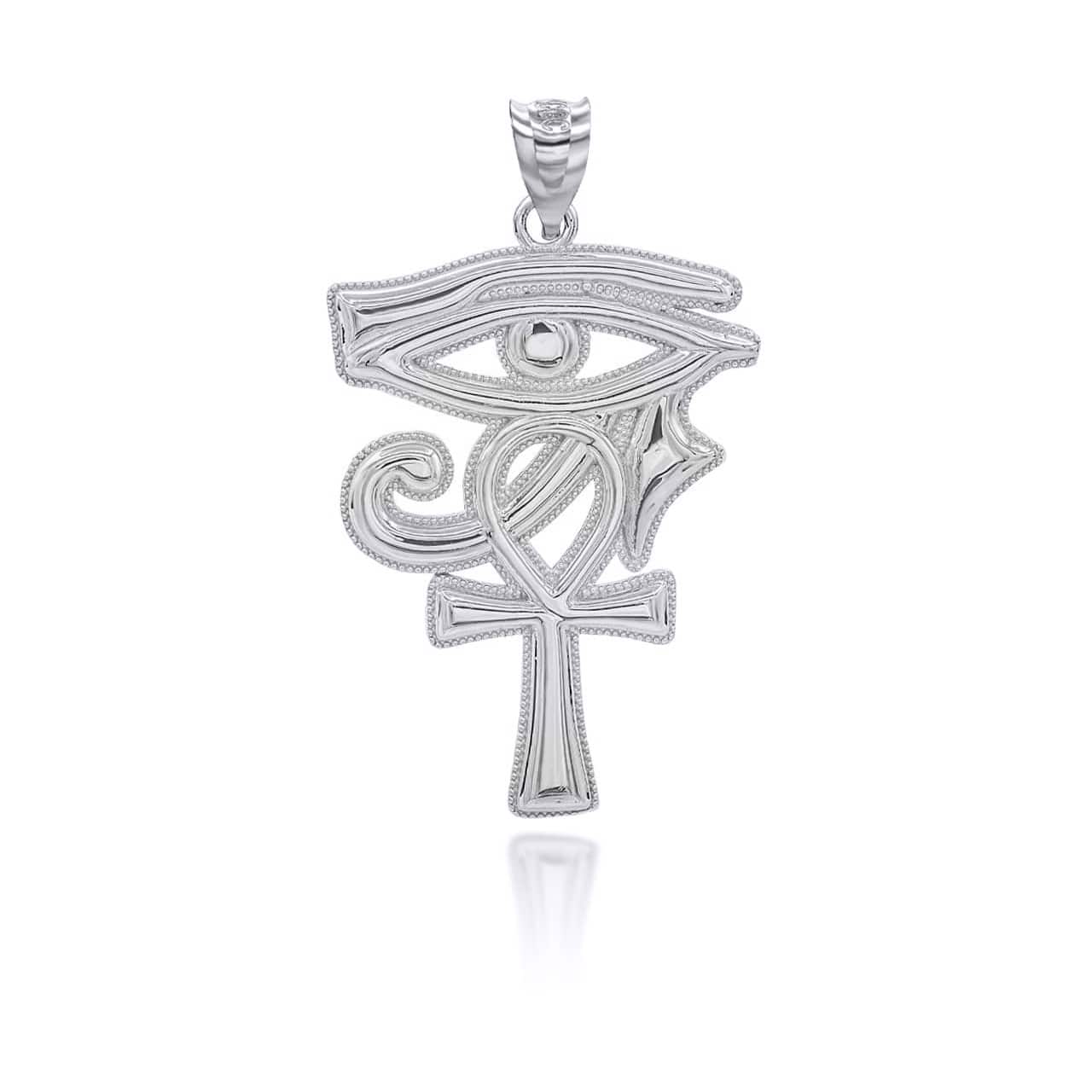 Sterling Silver Milgrain Egyptian Ankh Cross Eye of Horus Wadjet Pendant Necklace