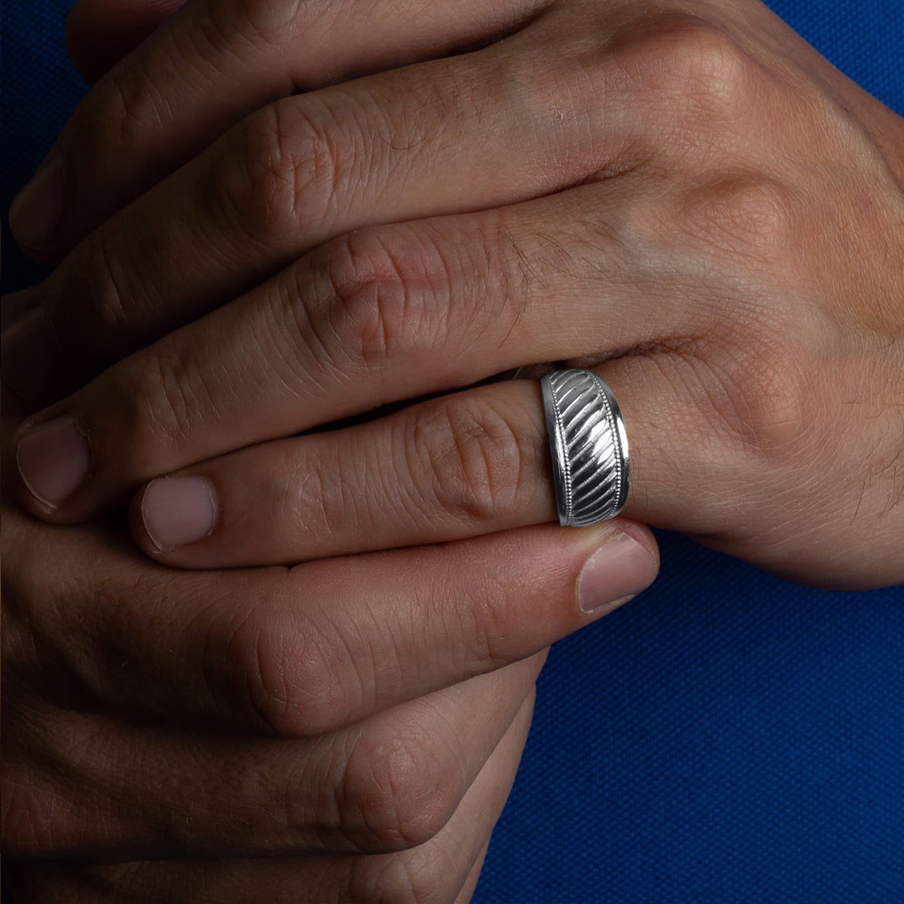 Sterling Silver Milgrain Striped Band Ring, view 2