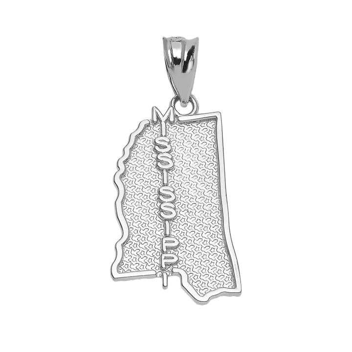 Sterling Silver Mississippi State Map Pendant Necklace, view 2