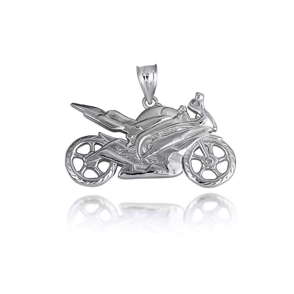 Sterling Silver Motorcycle Biker Freedom Ride Pendant Necklace