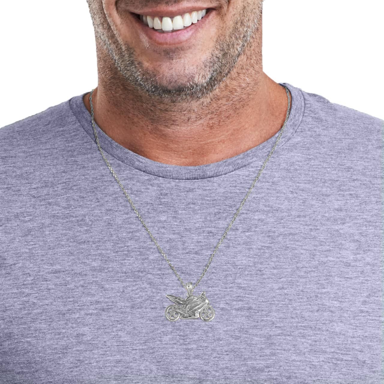 Sterling Silver Motorcycle Biker Freedom Ride Pendant Necklace, view 2