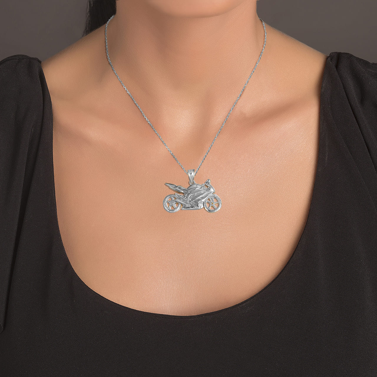 Sterling Silver Motorcycle Biker Freedom Ride Pendant Necklace, view 3