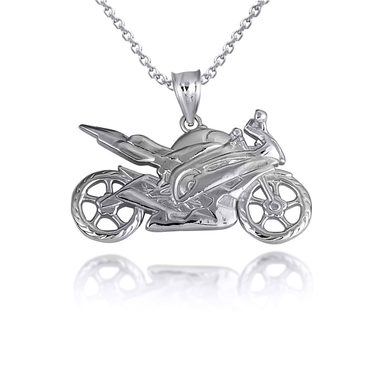 Sterling Silver Motorcycle Biker Freedom Ride Pendant Necklace, view 4