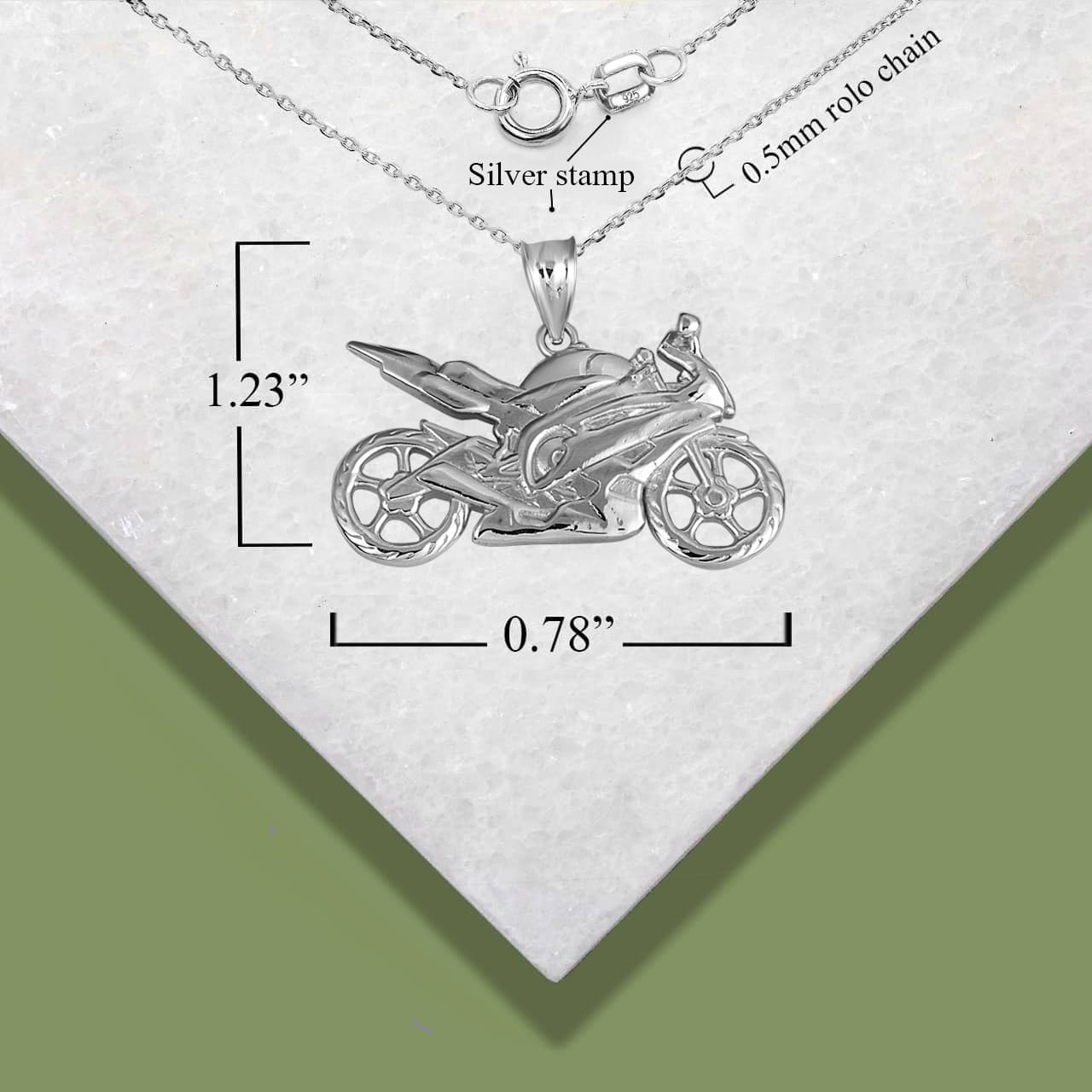 Sterling Silver Motorcycle Biker Freedom Ride Pendant Necklace, view 5