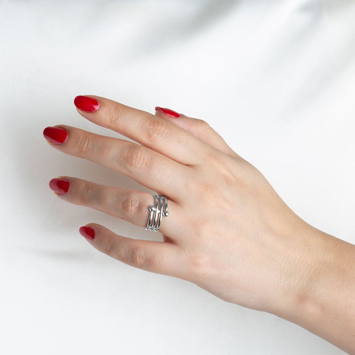 Sterling Silver Multi Row Beaded Band Ring, view 2