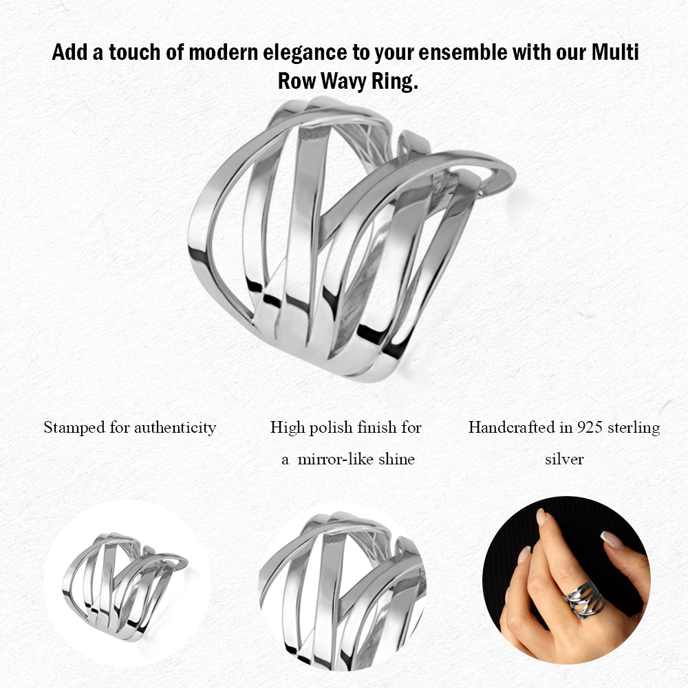 Sterling Silver Multi Row Wavy Ring, view 3
