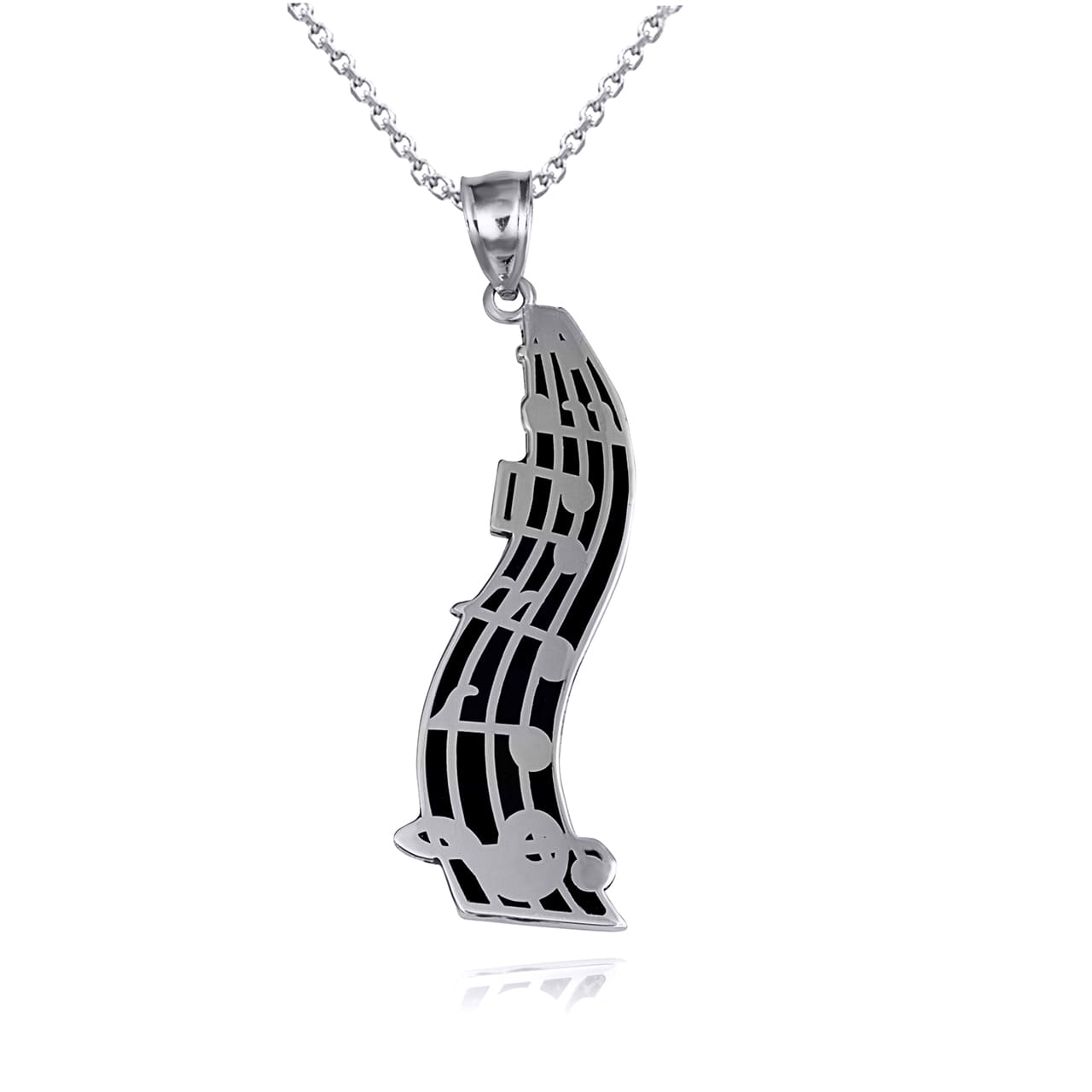 Sterling Silver Music Staff Treble Clef Notes Enamel Pendant Necklace, view 3