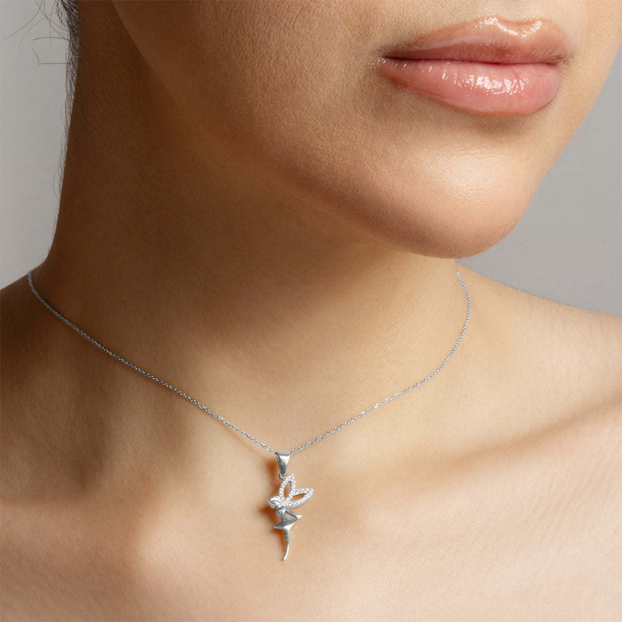 Sterling Silver Mystical Fairy Studded Pendant Necklace, view 2