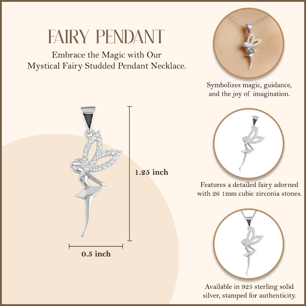 Sterling Silver Mystical Fairy Studded Pendant Necklace, view 3