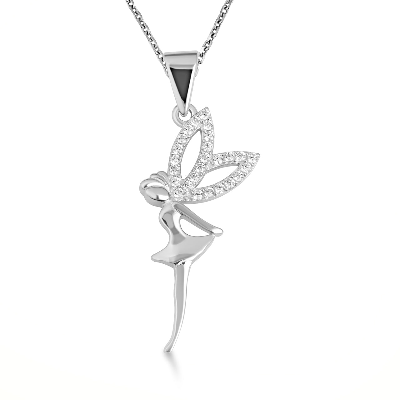 Sterling Silver Mystical Fairy Studded Pendant Necklace, view 4