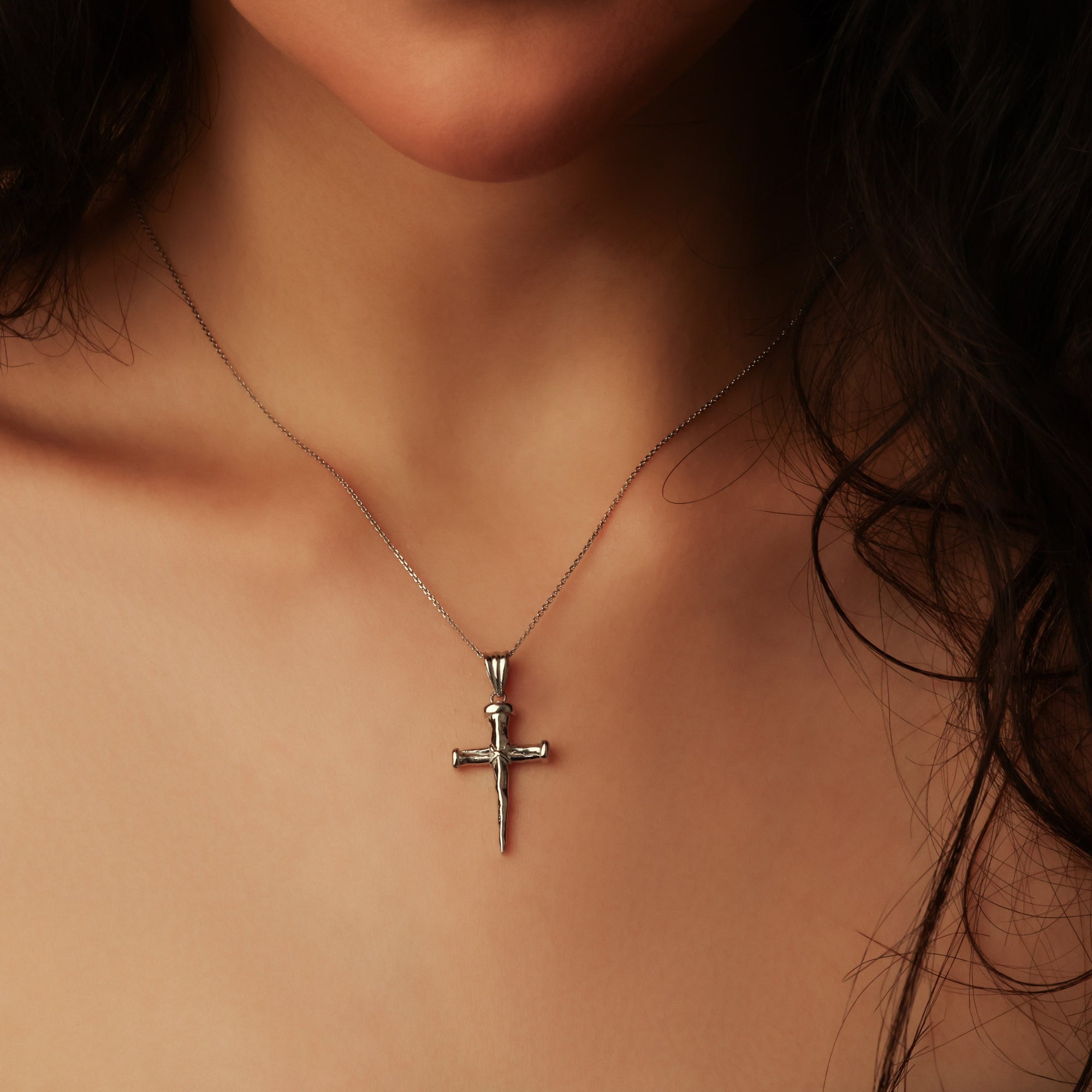 Sterling Silver Nail Cross Pendant Necklace, view 2