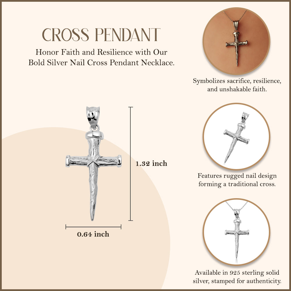 Sterling Silver Nail Cross Pendant Necklace, view 3