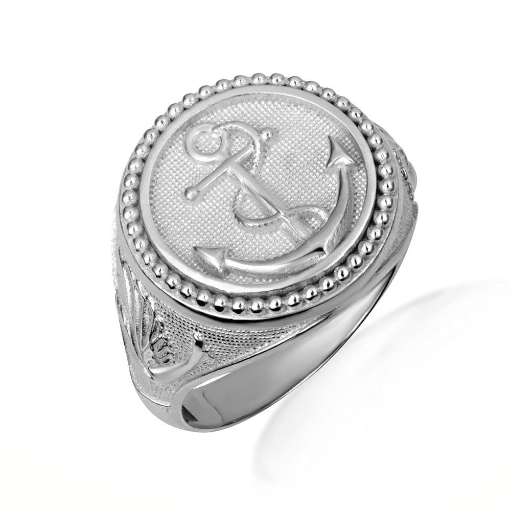 Sterling Silver Nautical Anchor Rope Beaded Dove Signet Ring