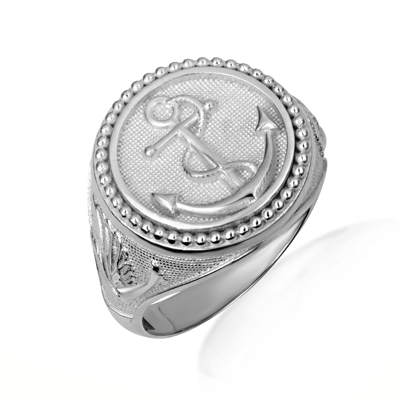 Sterling Silver Nautical Anchor Rope Beaded Dove Signet Ring