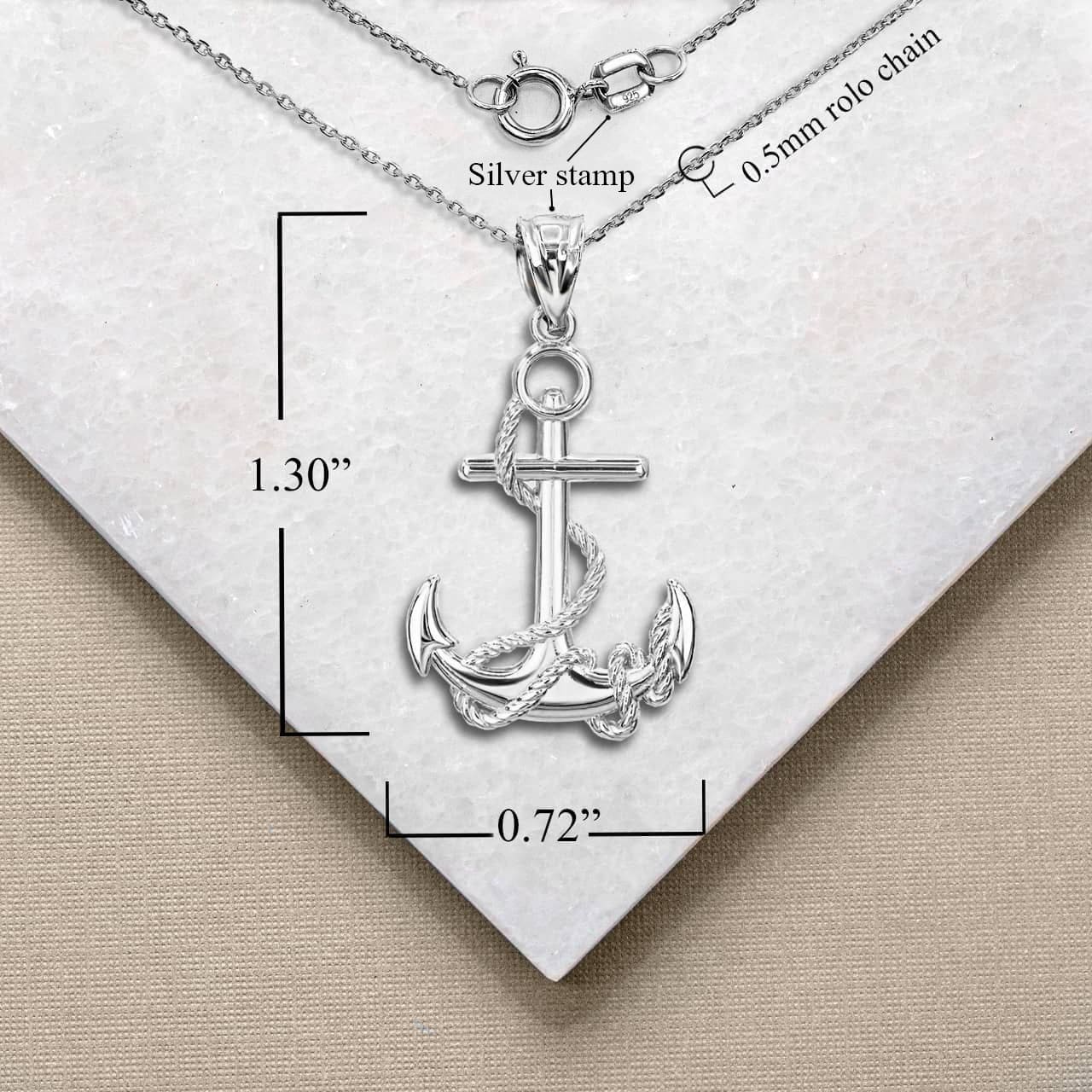 Sterling Silver Nautical Anchor Rope Pendant Necklace, view 4