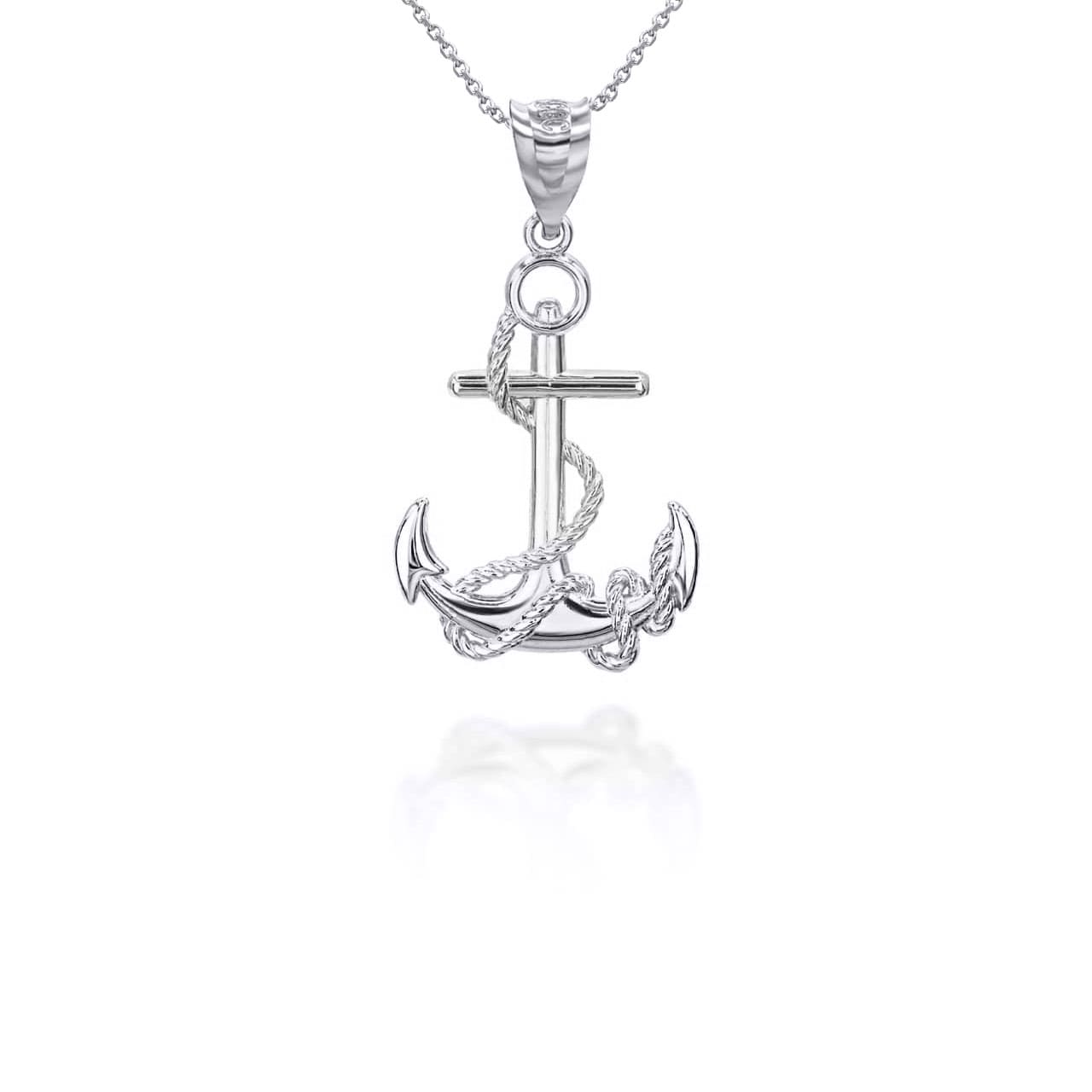 Sterling Silver Nautical Anchor Rope Pendant Necklace, view 5