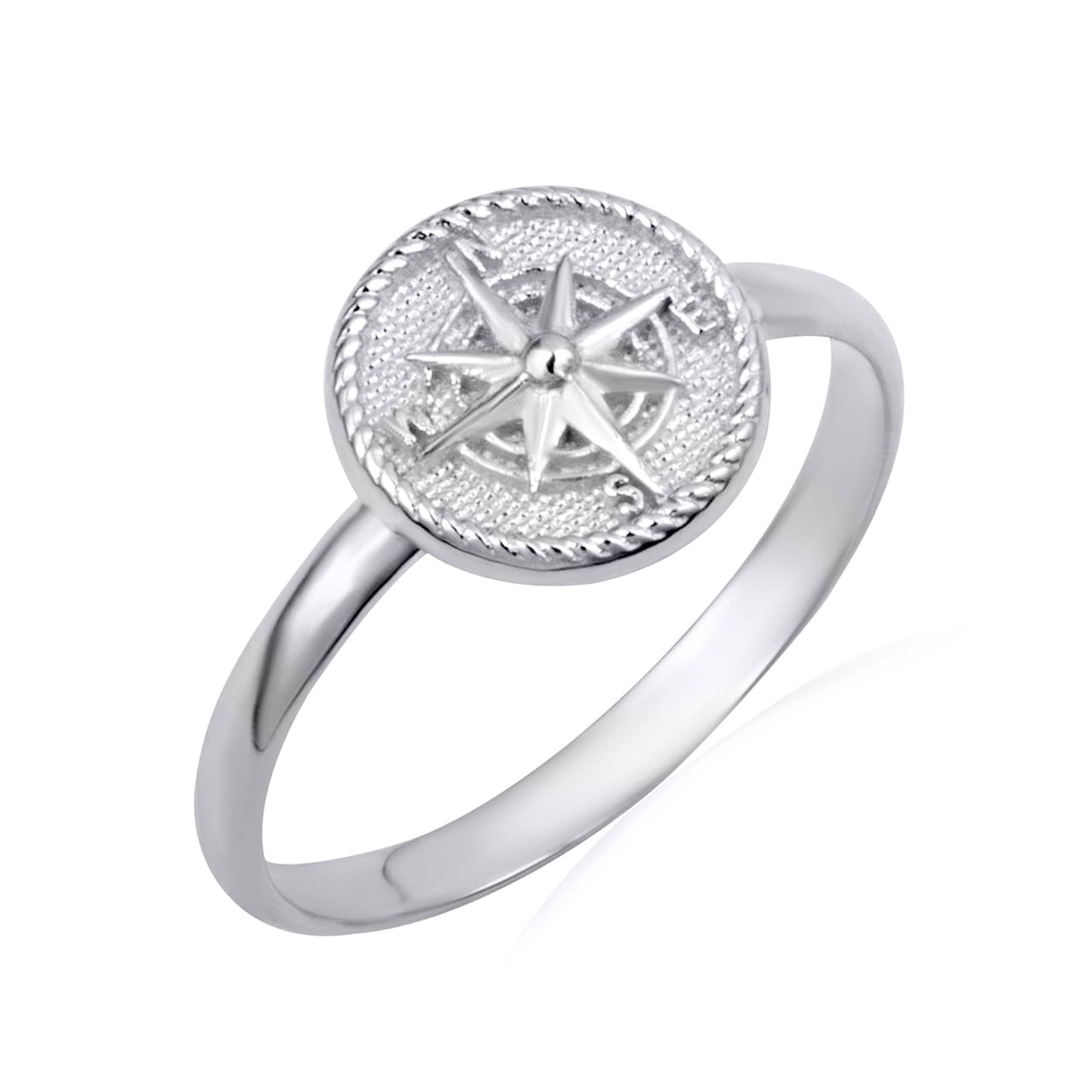 Sterling Silver Nautical Compass Rose Rope Signet Ring