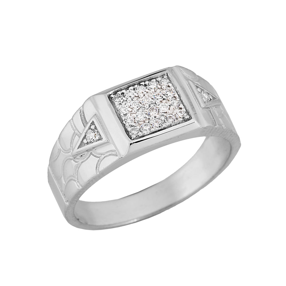 Sterling Silver Nugget Diamond Signet Ring