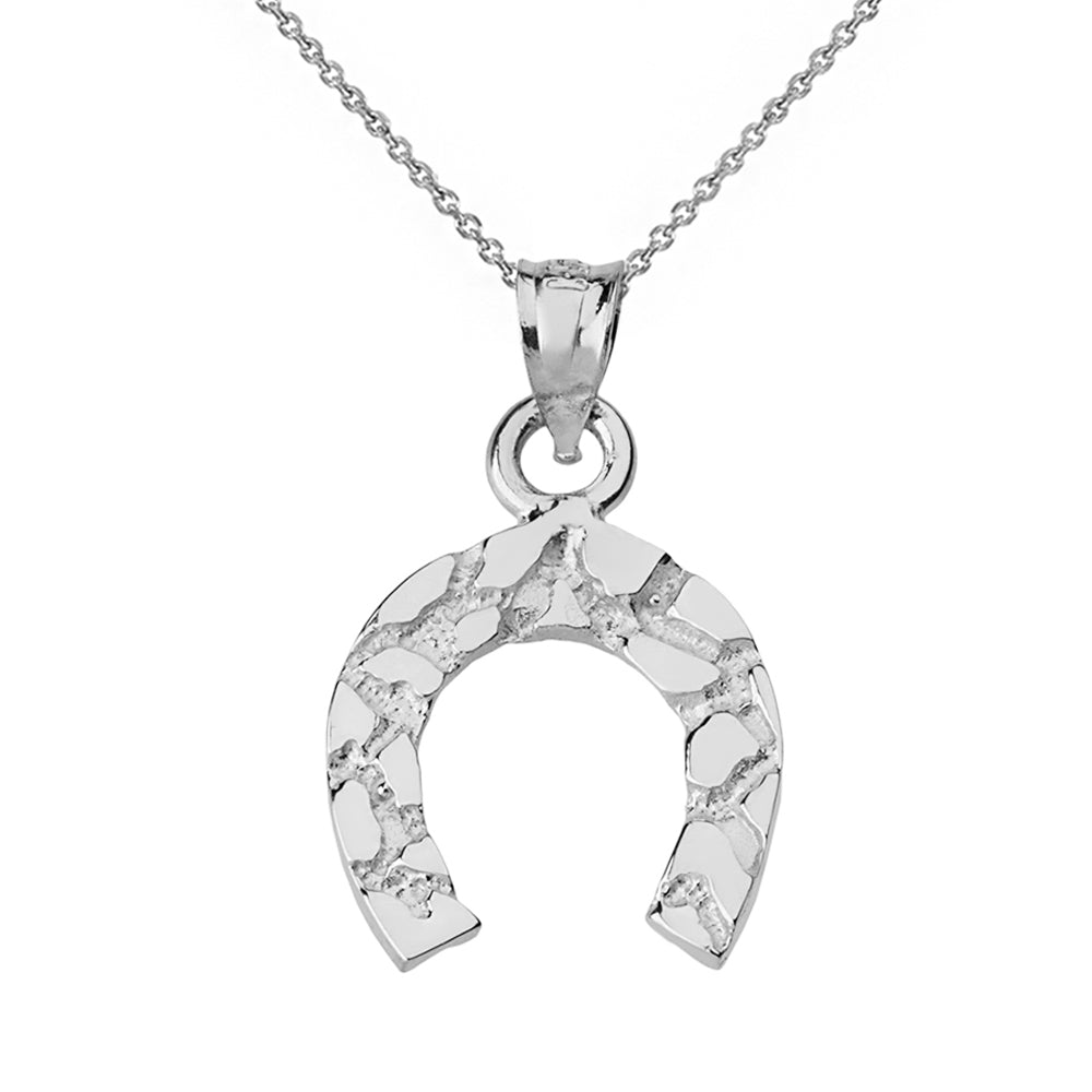 Sterling Silver Nugget Horseshoe Pendant Necklace