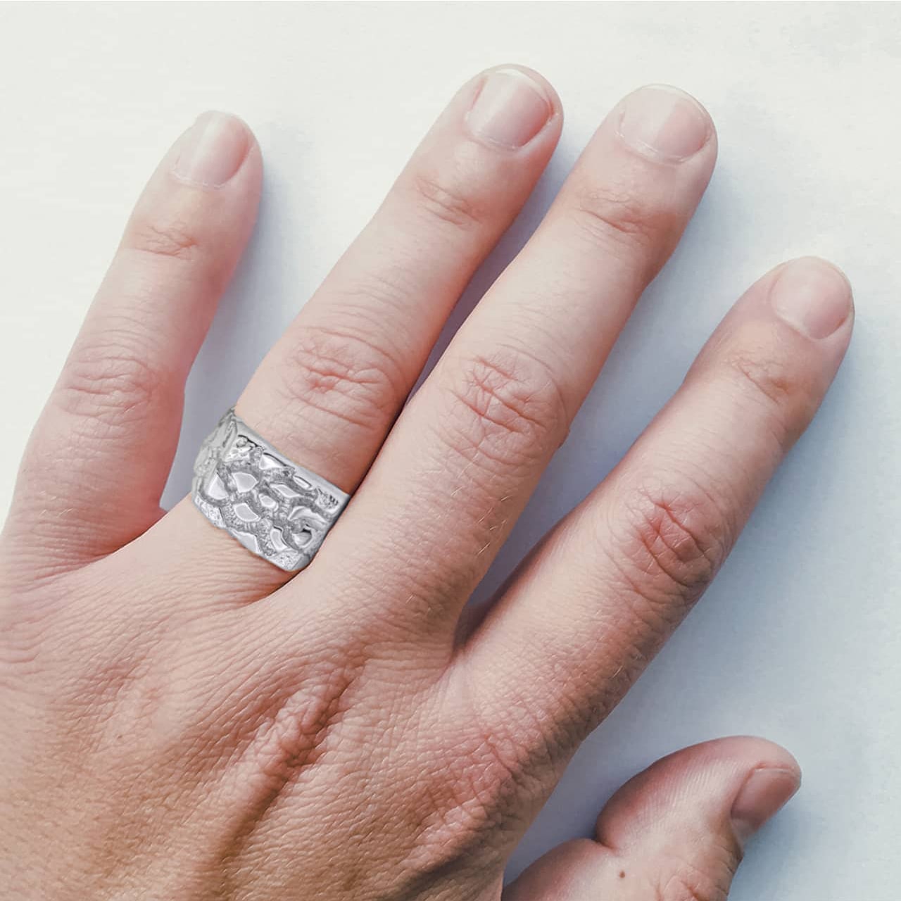 Sterling Silver Nugget Men's Ring, view 2