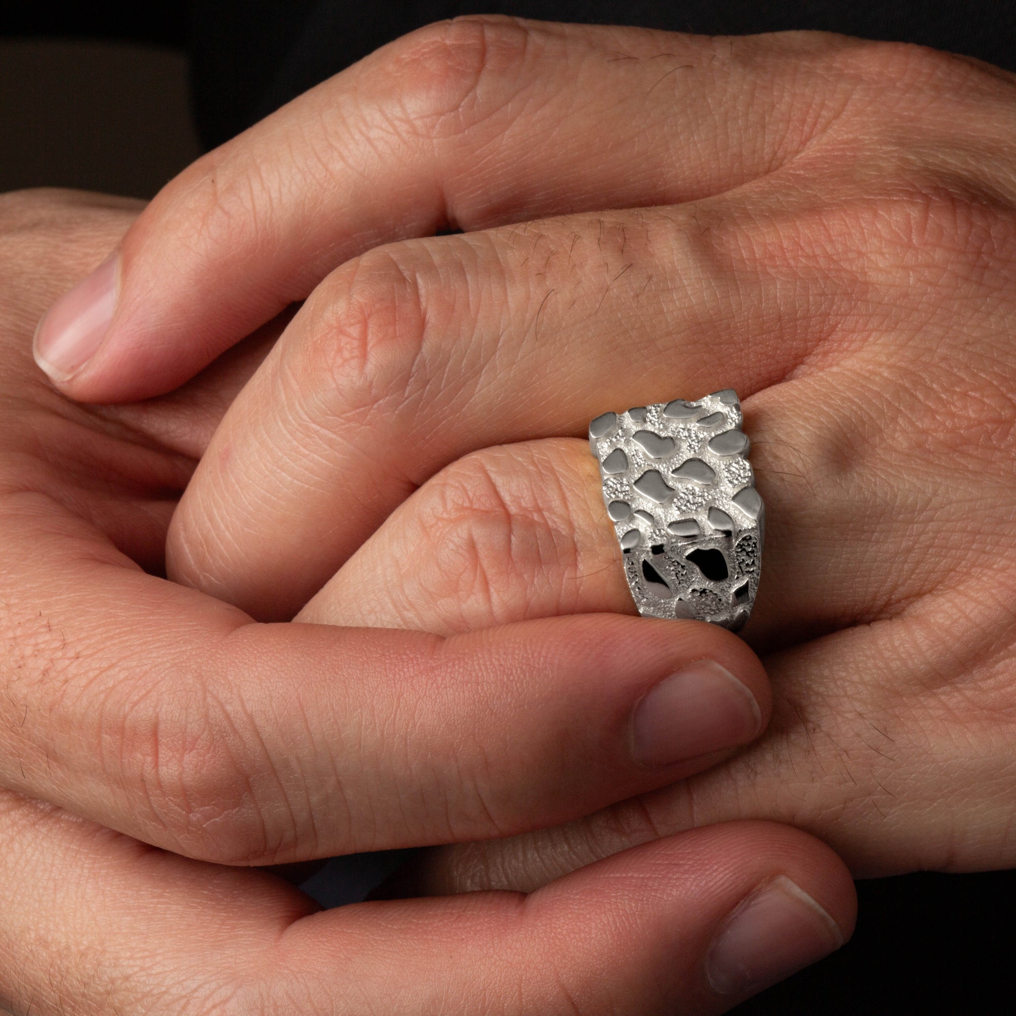 Sterling Silver Nugget Square Signet Ring, view 4