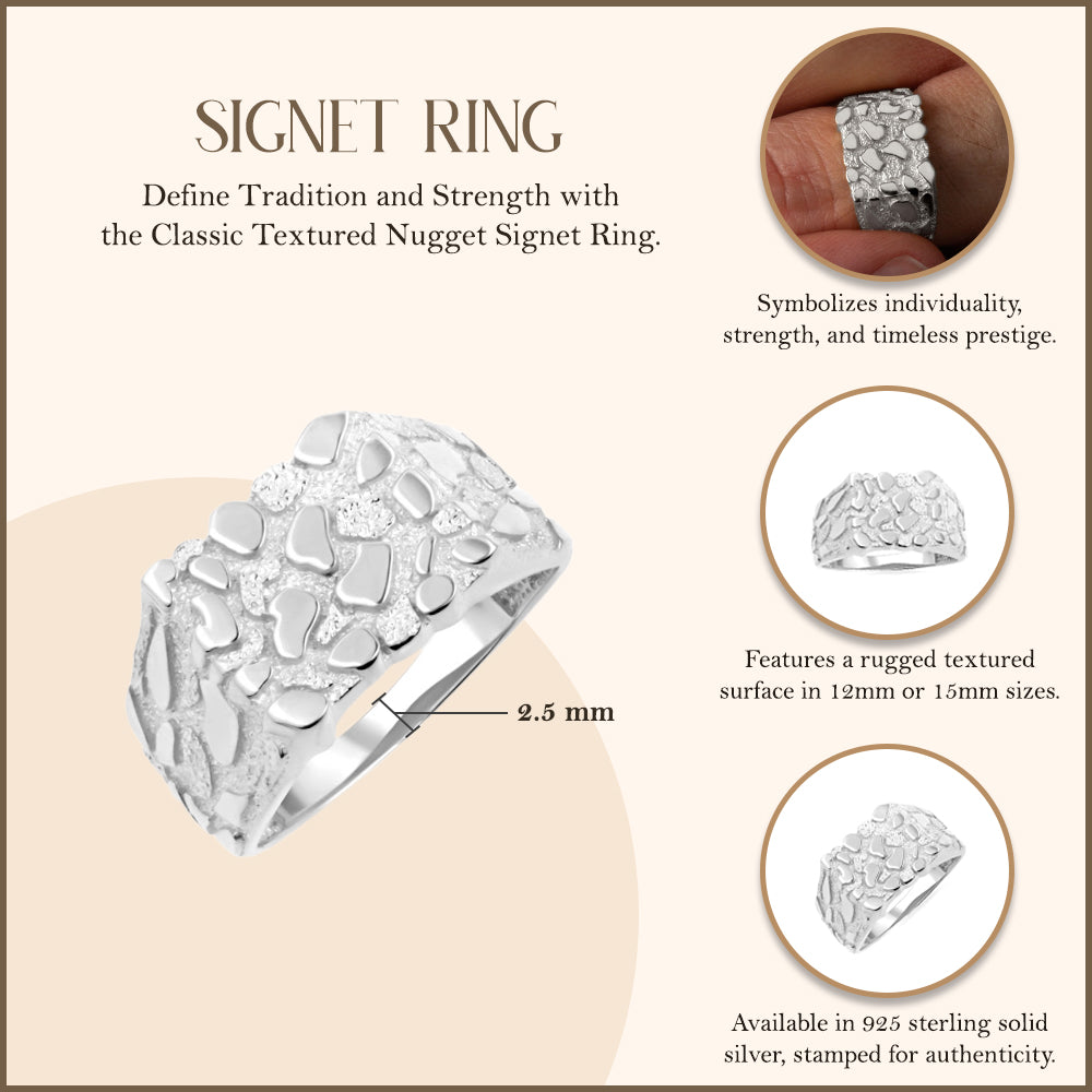 Sterling Silver Nugget Square Signet Ring, view 5