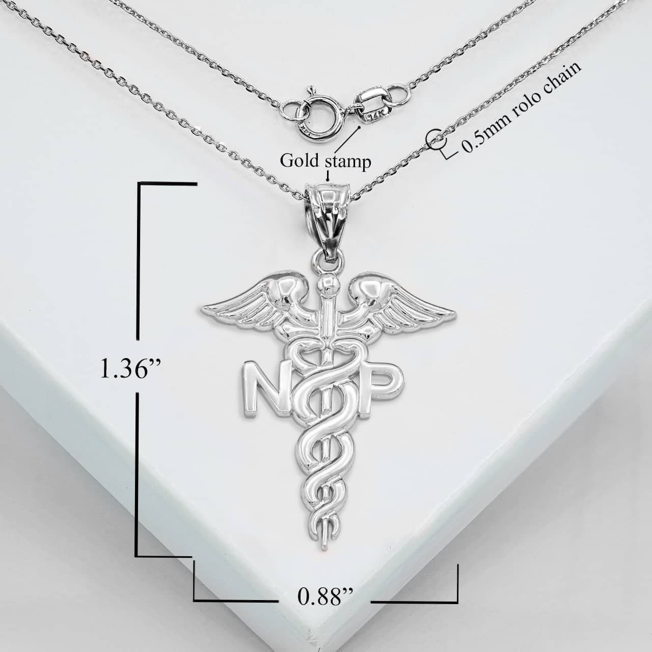 Sterling Silver Nurse Practitioner NP Caduceus Pendant Necklace, view 3