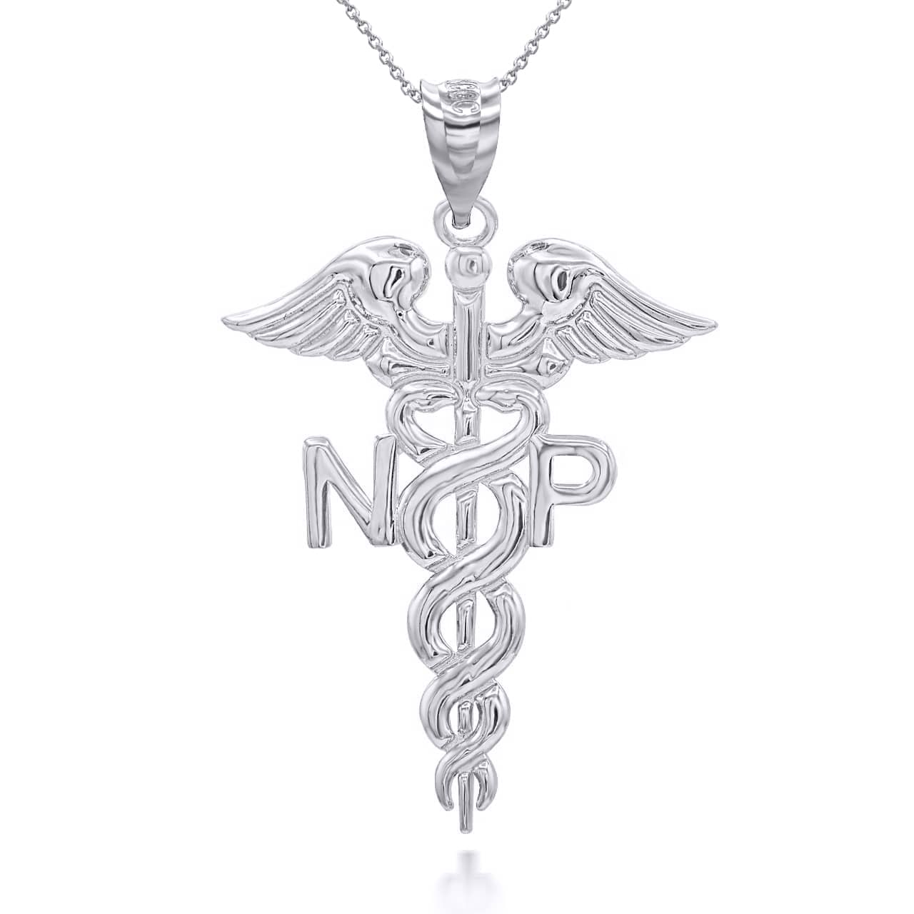 Sterling Silver Nurse Practitioner NP Caduceus Pendant Necklace, view 4