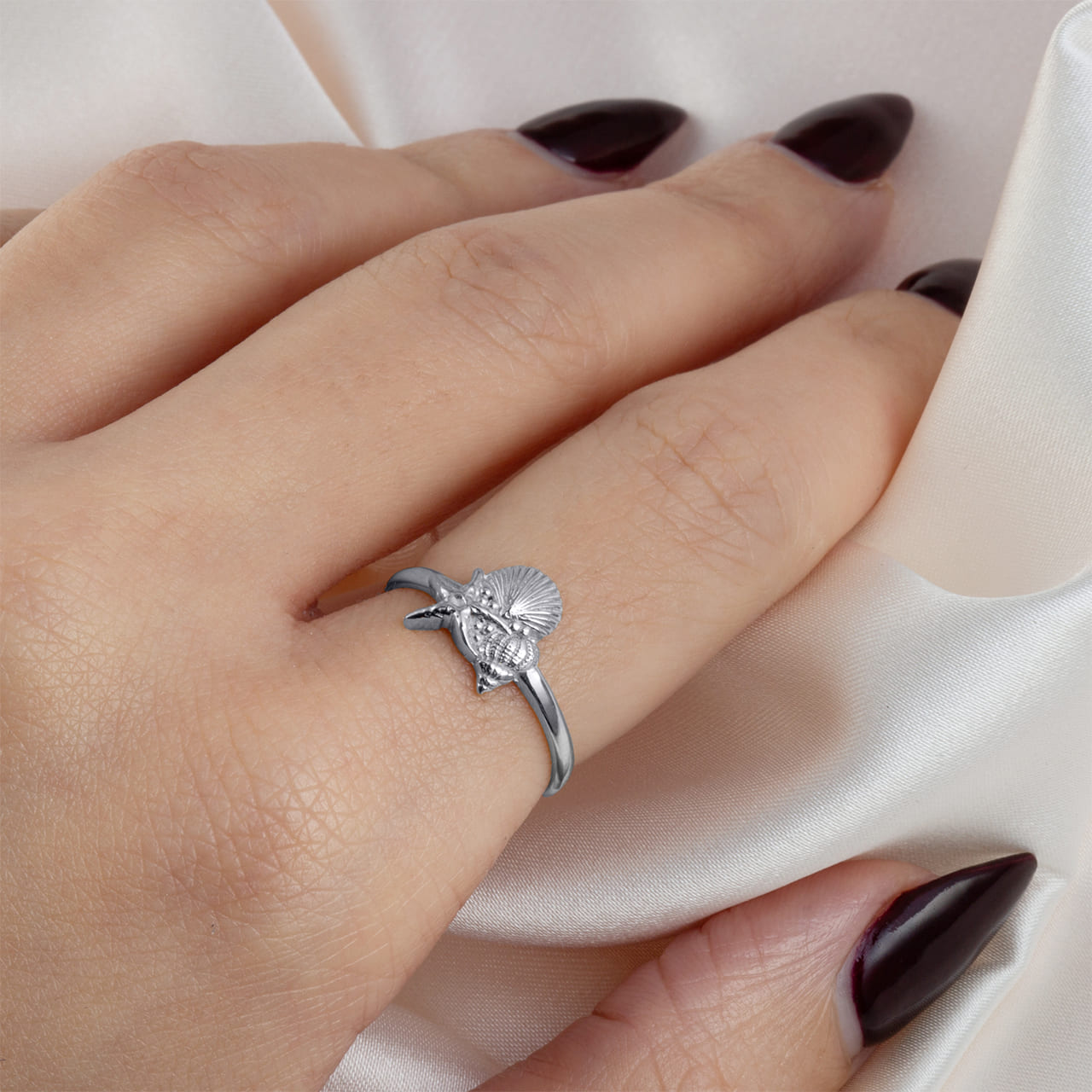 Sterling Silver Ocean Starfish Beach Seashell Ring, view 2