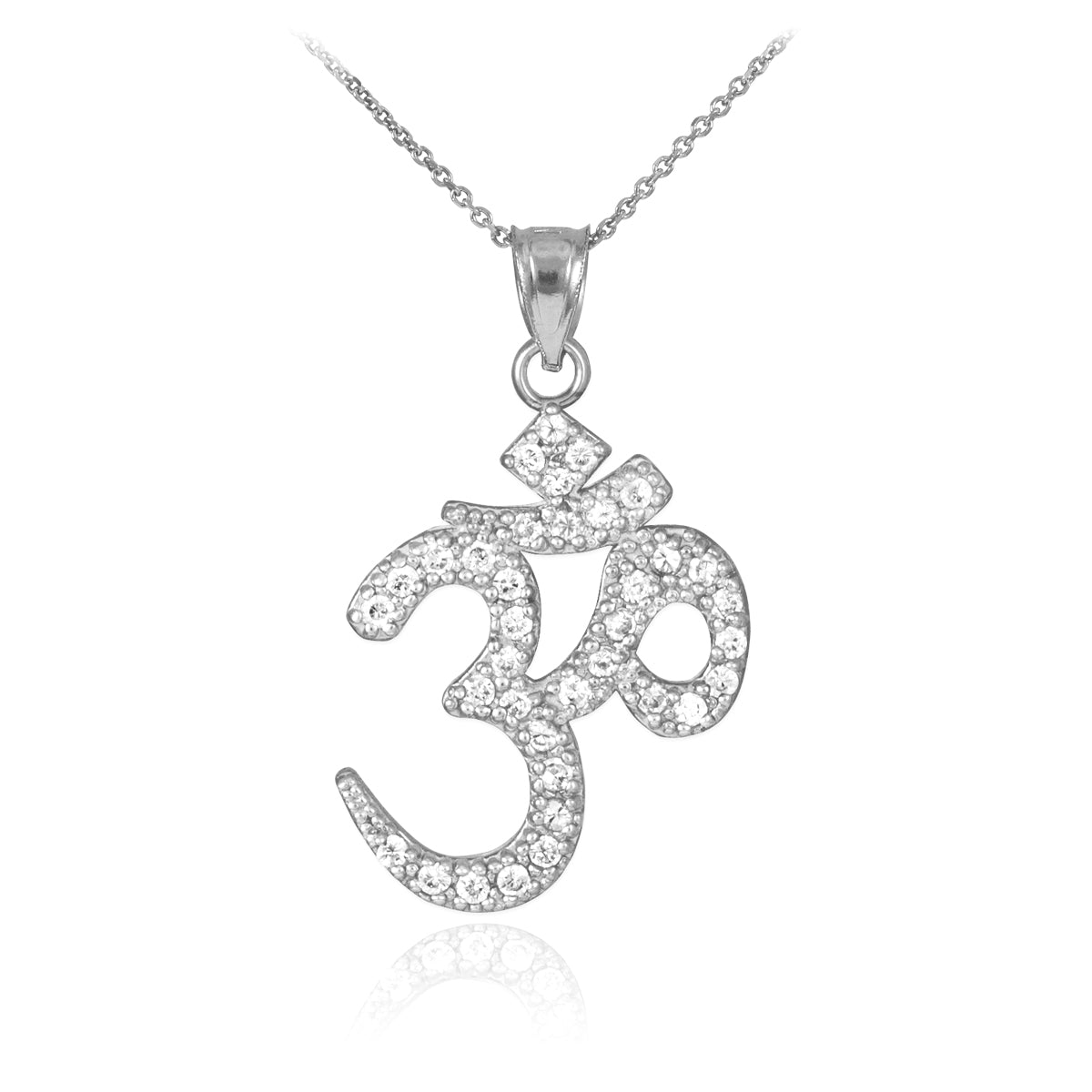 Sterling Silver Om/Ohm/Aum Hindu Ganesh CZ Pendant Necklace