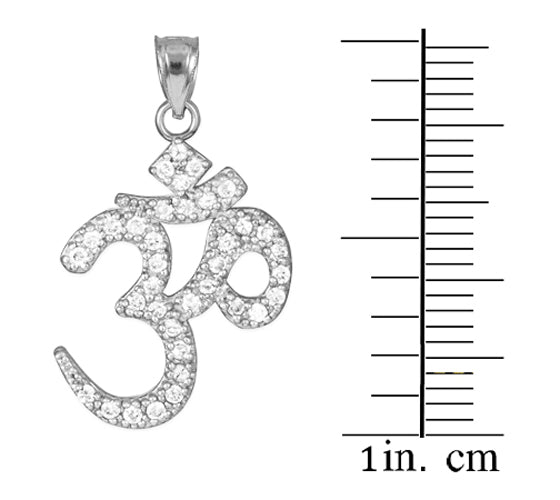 Sterling Silver Om/Ohm/Aum Hindu Ganesh CZ Pendant Necklace, view 2
