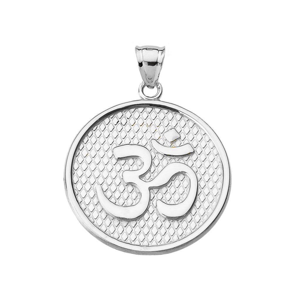 Sterling Silver Om/Ohm Round Pendant Necklace, view 2