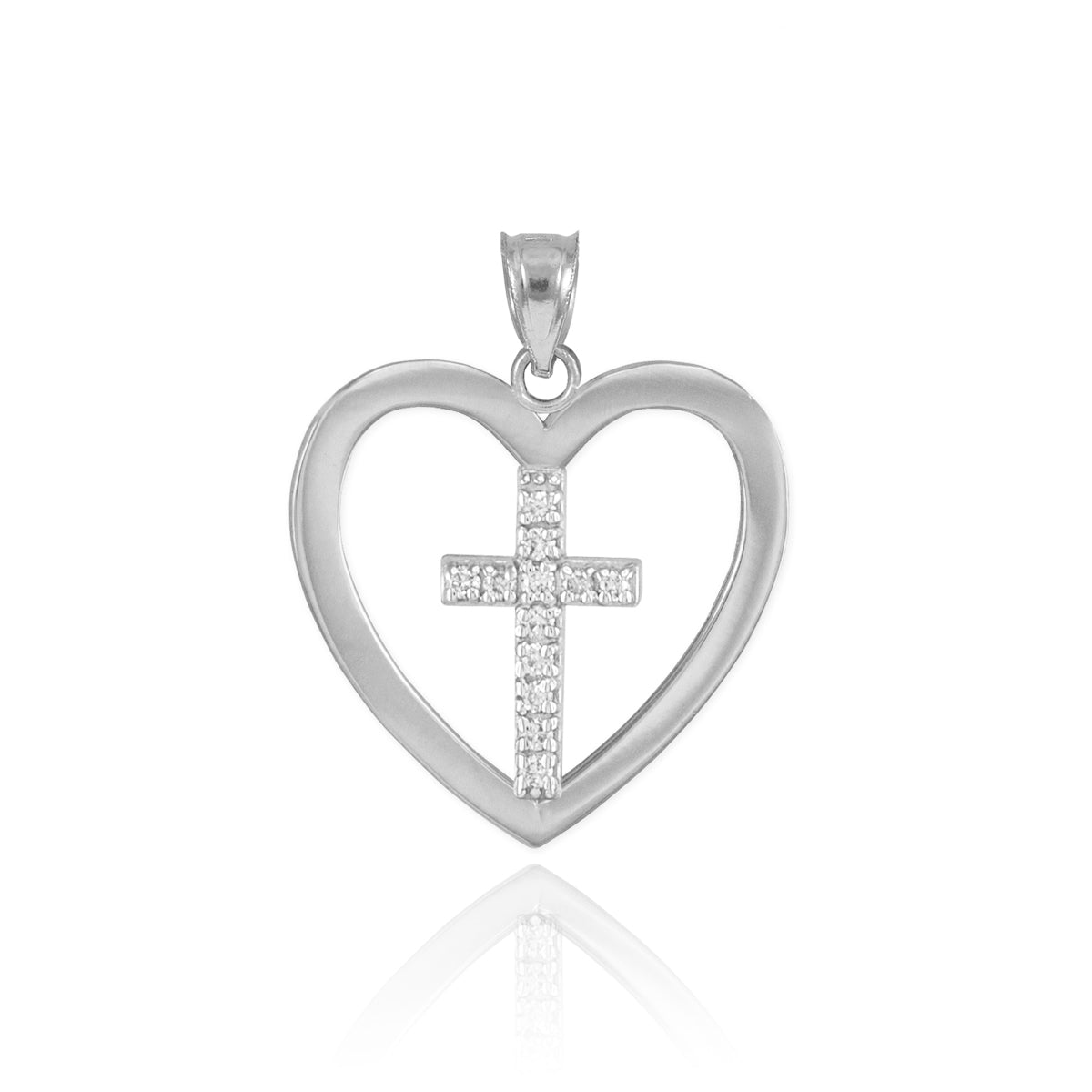 Sterling Silver Open Heart CZ Cross Pendant Necklace, view 2