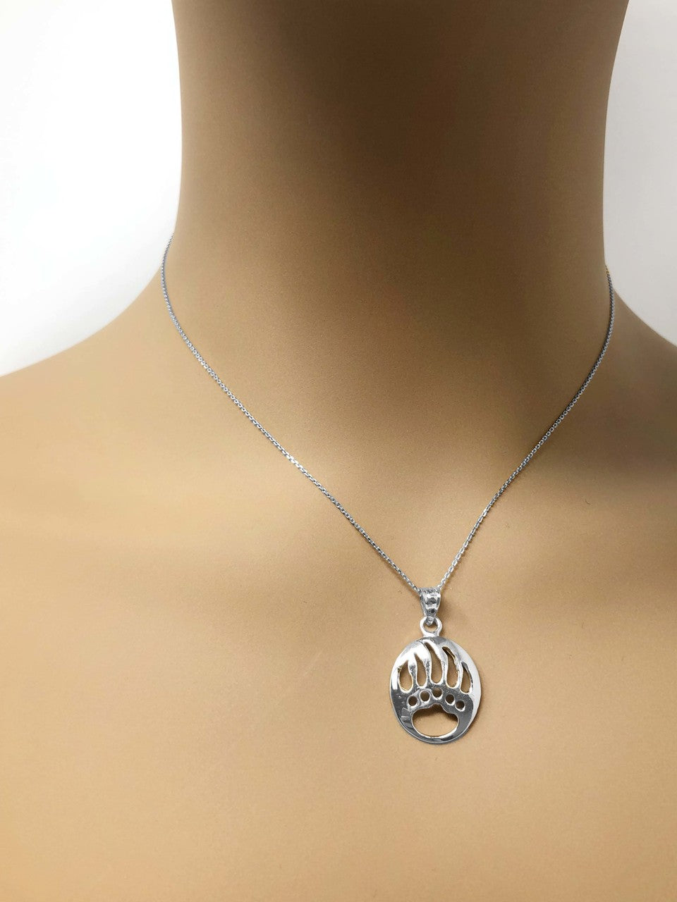 Sterling Silver Openwork Animal Spirit Charm Bear Paw Print Pendant, view 4