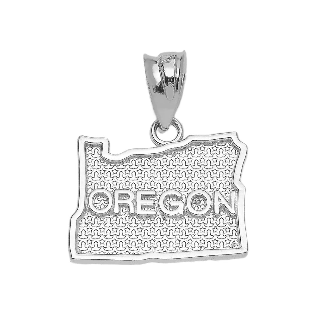 Sterling Silver Oregon State Map Pendant Necklace, view 2