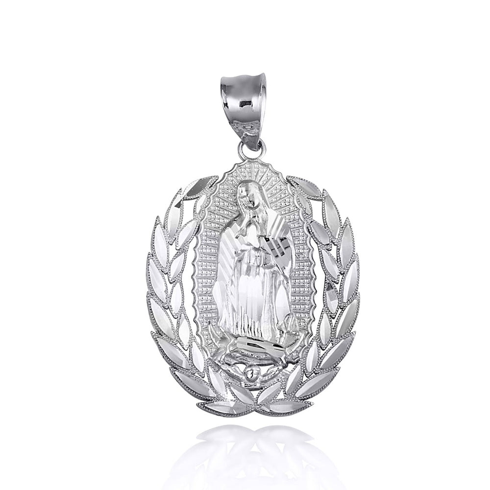 Sterling Silver Our Lady Of Guadalupe Laurel Wreath Milgrain Pendant Necklace