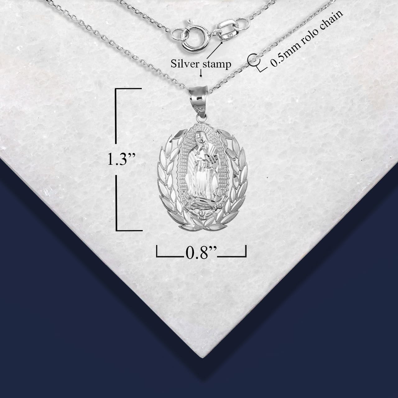 Sterling Silver Our Lady Of Guadalupe Laurel Wreath Milgrain Pendant Necklace, view 4
