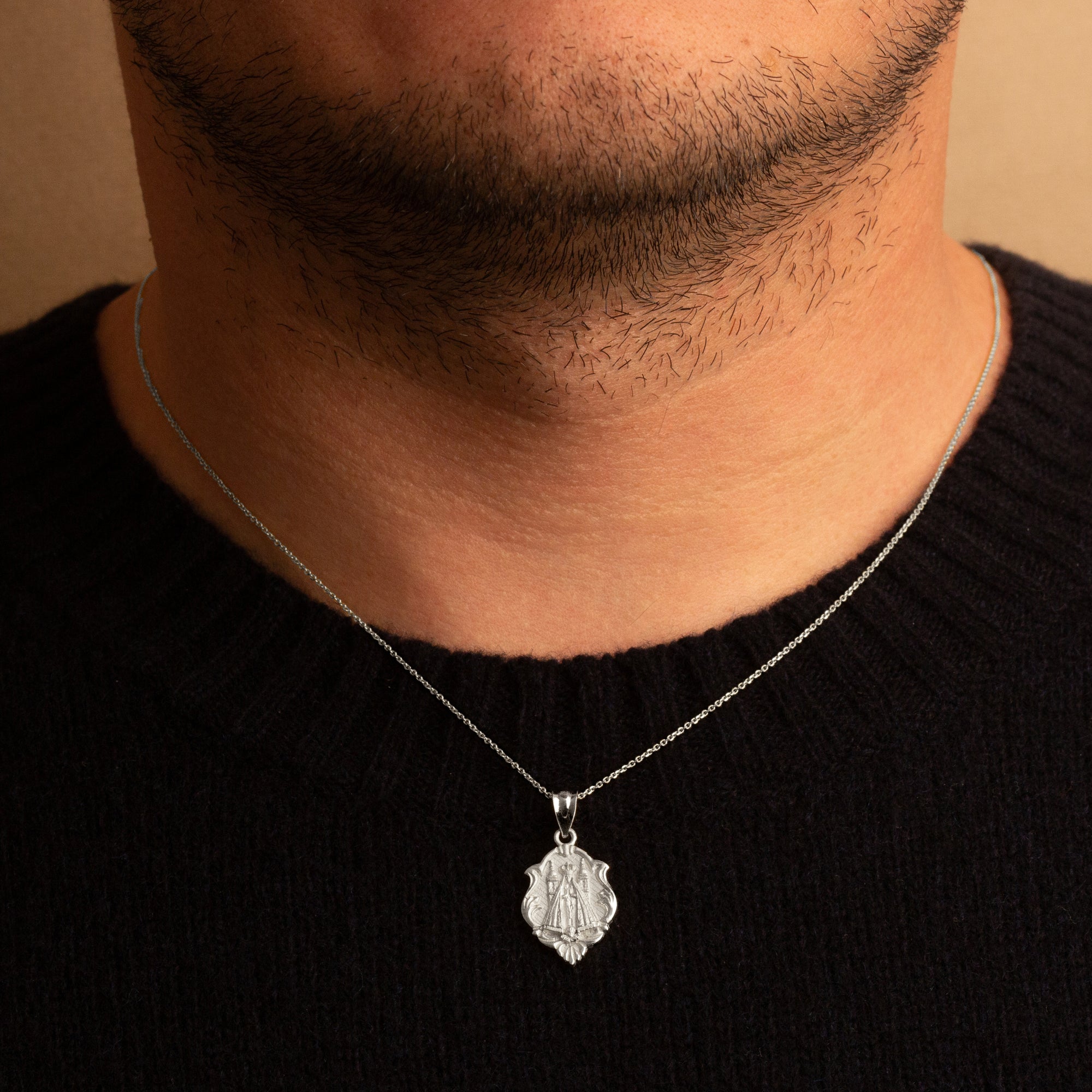 Sterling Silver Our Lady of San Juan de los Lagos Religious Pendant Necklace, view 2