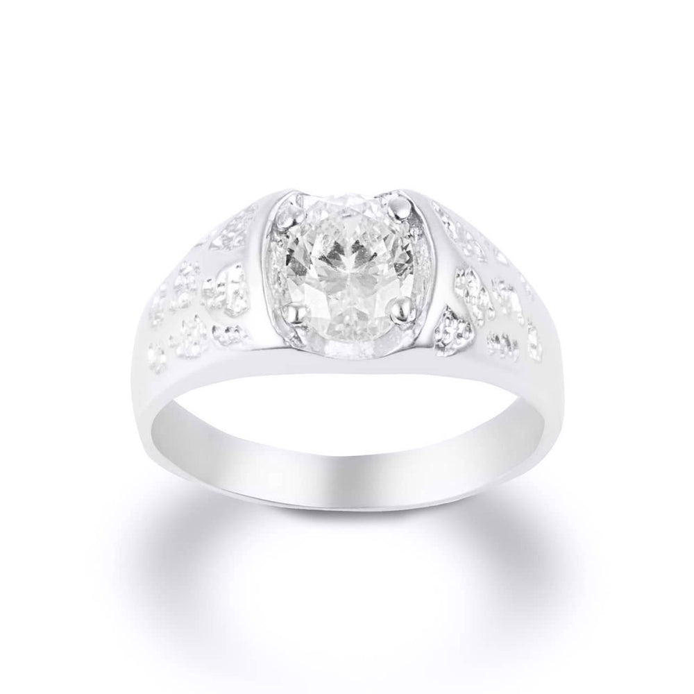 Sterling Silver Oval Cut Cubic Zirconia Nugget Ring